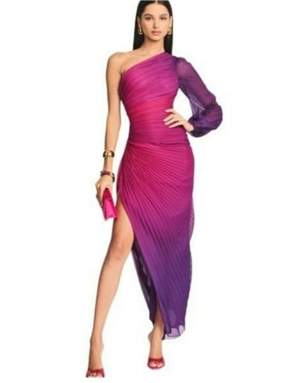 Rococo Sand $449 One Shoulder Pleated Maxi Dress Formal Gown Size Small NWT